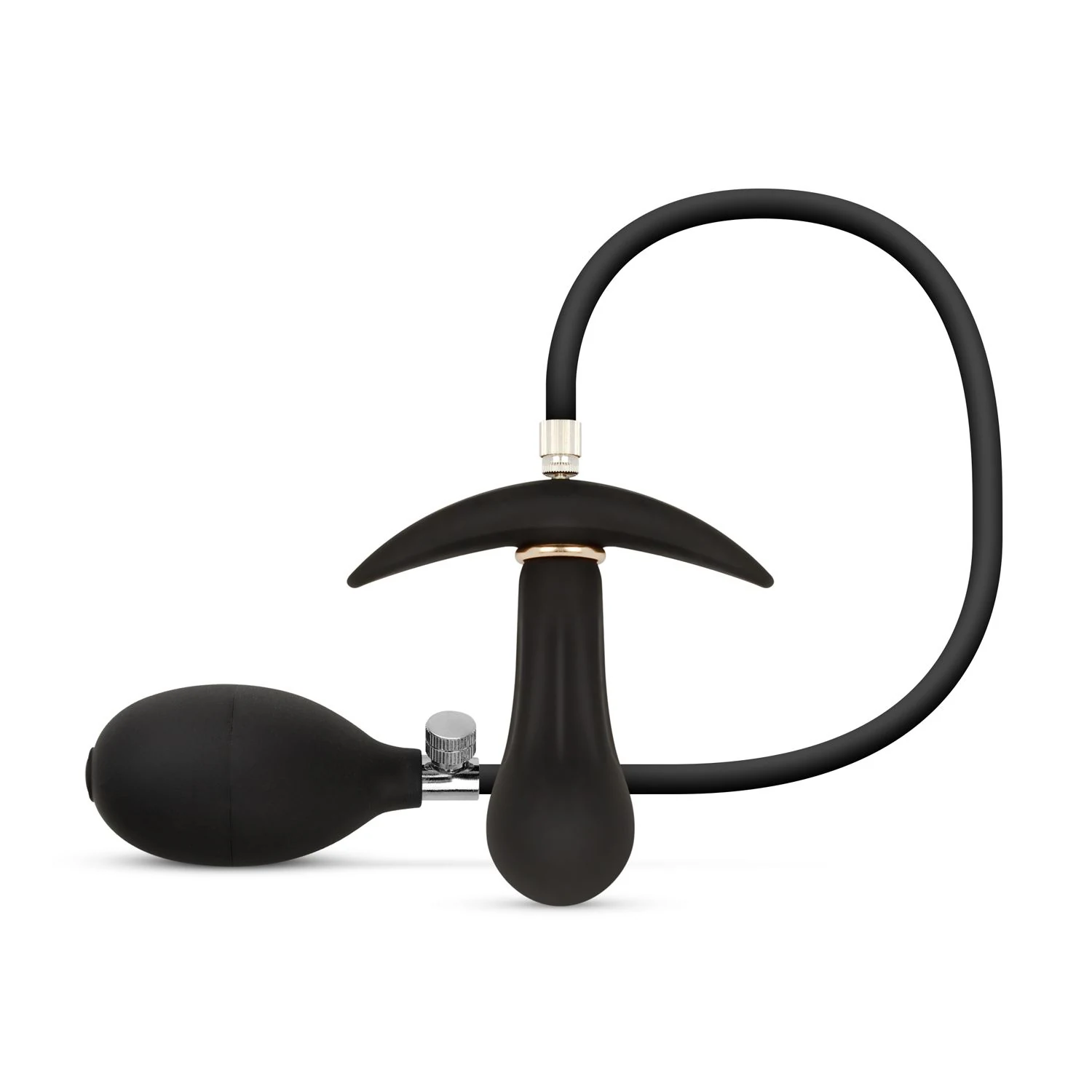 Zwarte opblaasbare buttplug met pomp van Anal Collection, 8 cm