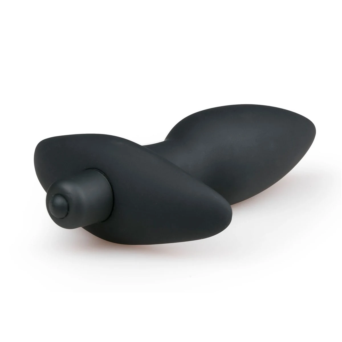 Vibrerende zwarte buttplug met smalle ronde top en brede voet