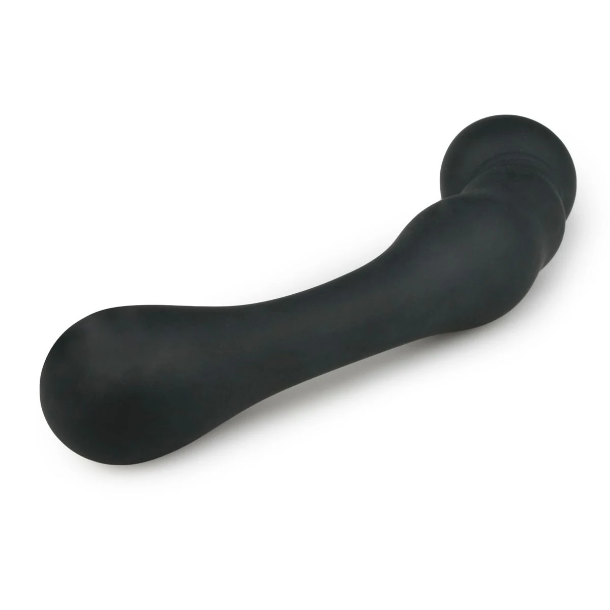 Tweezijdige anaal dildo met gebogen schacht en puntvormig uiteinde