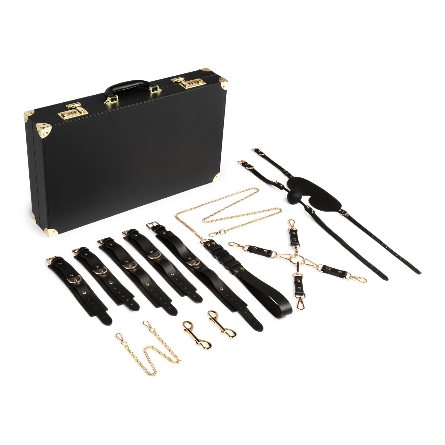 Bondage koffer 13 stuks met handboeien, enkelboeien en halsband