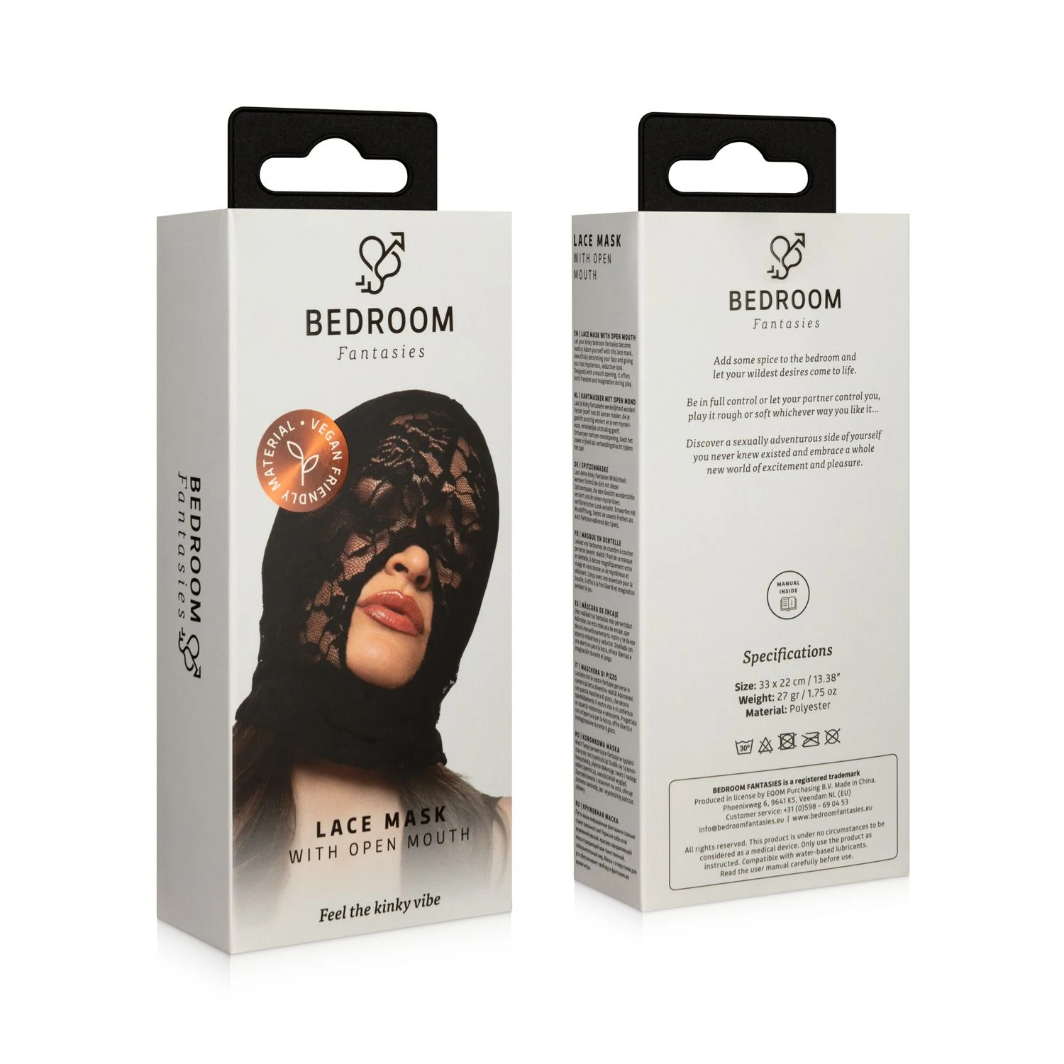 Zwart kanten BDSM masker unisex, 33 x 22 cm