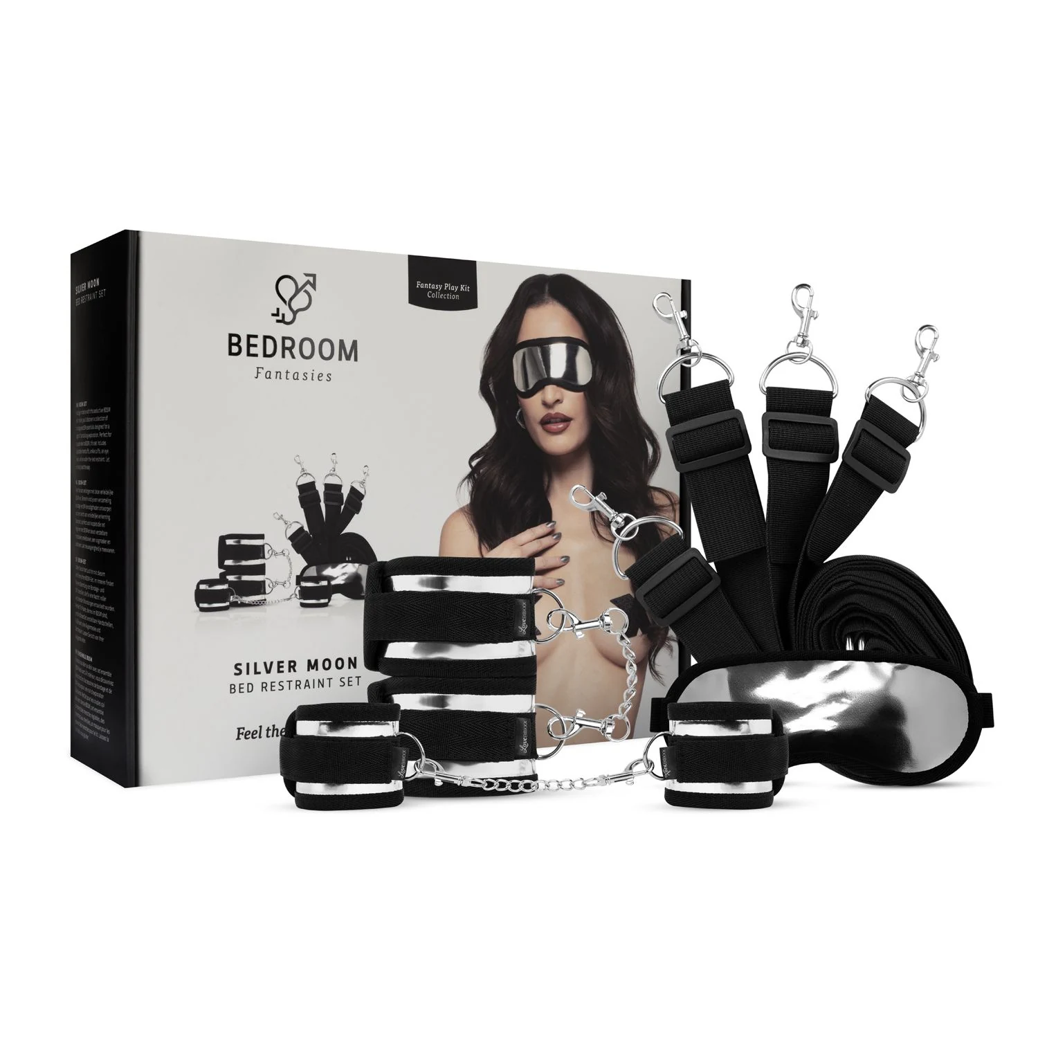 Bedroom Fantasies Silver Moon Fantasy Play Kit bed restraint 4-delige zwarte bondage set