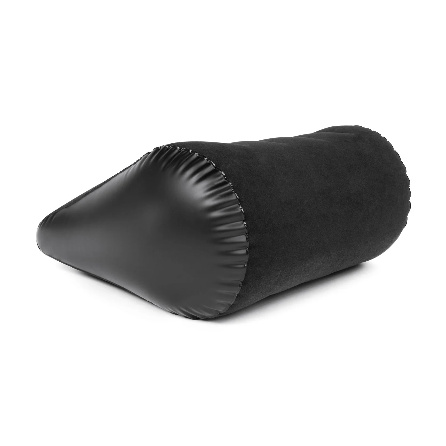 Zwart opblaasbaar kussen van duurzaam PVC en zacht polyester