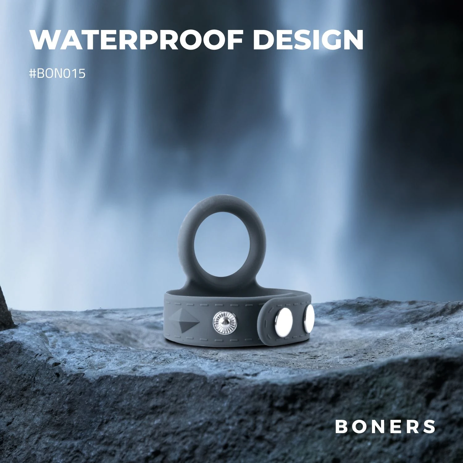 Boners Cock & Ball Strap L van siliconen en metaal, kleur grijs
