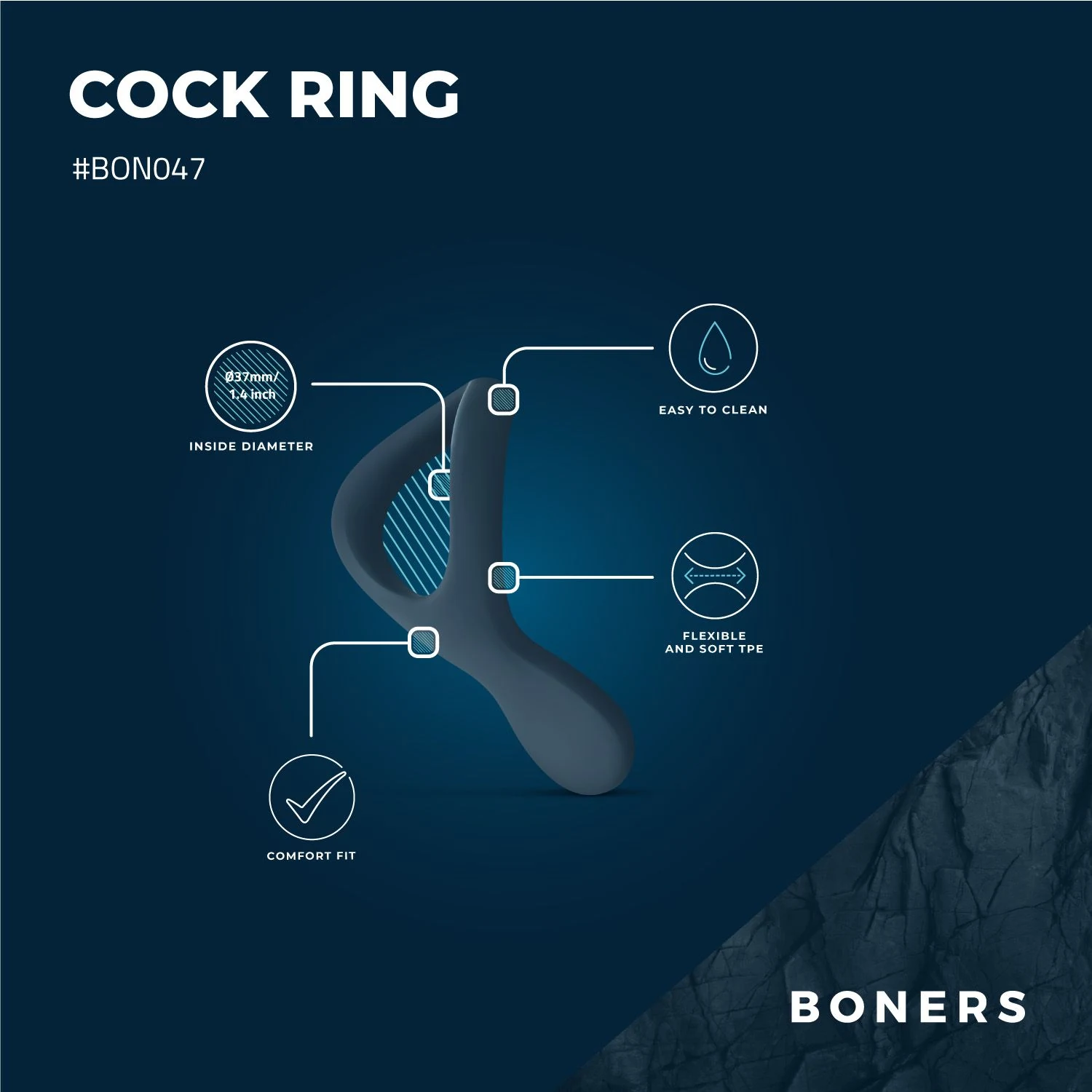 Boners cockring met flexibele en nauwsluitende pasvorm