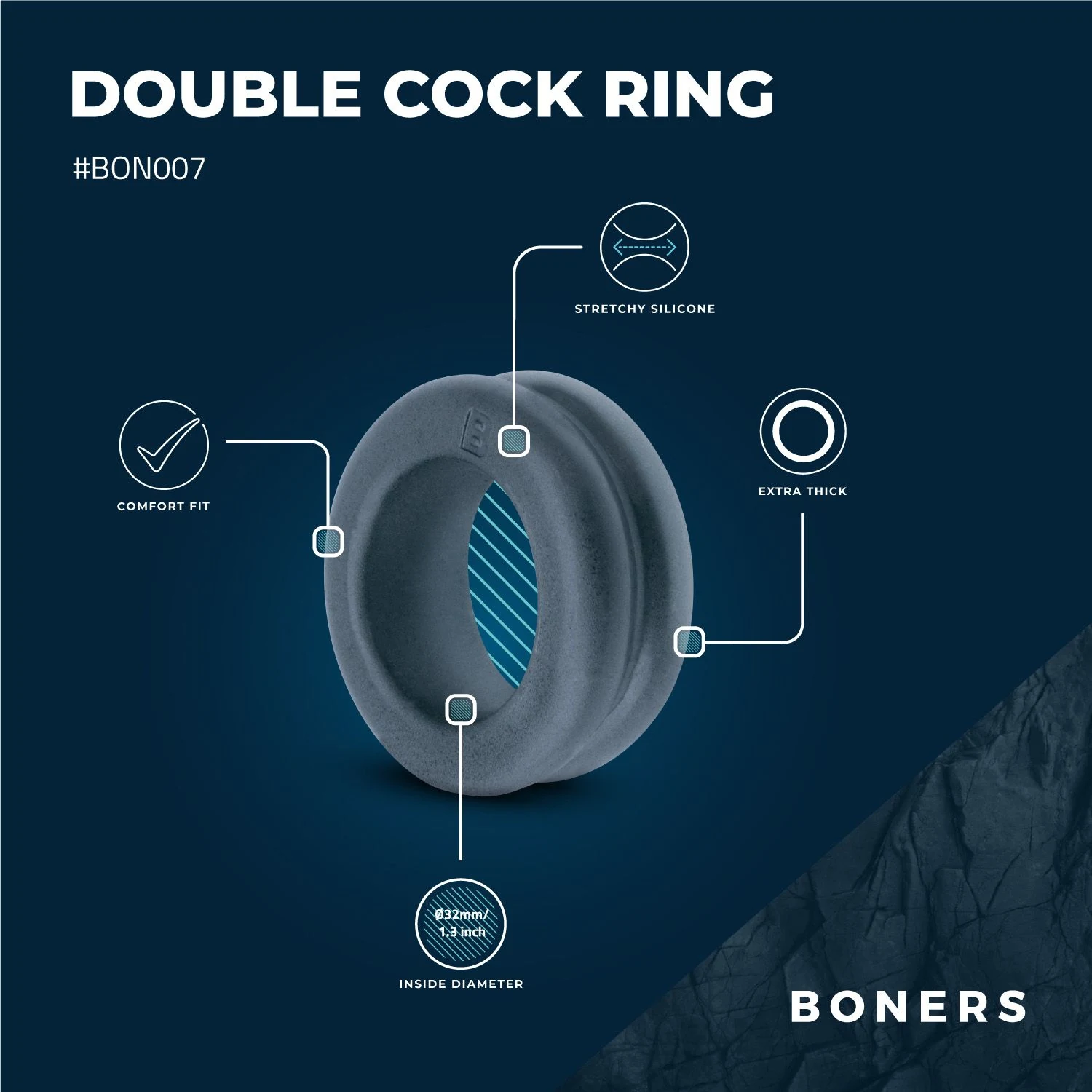 Boners cockring met binnendiameter 32 mm en buitendiameter 52 mm