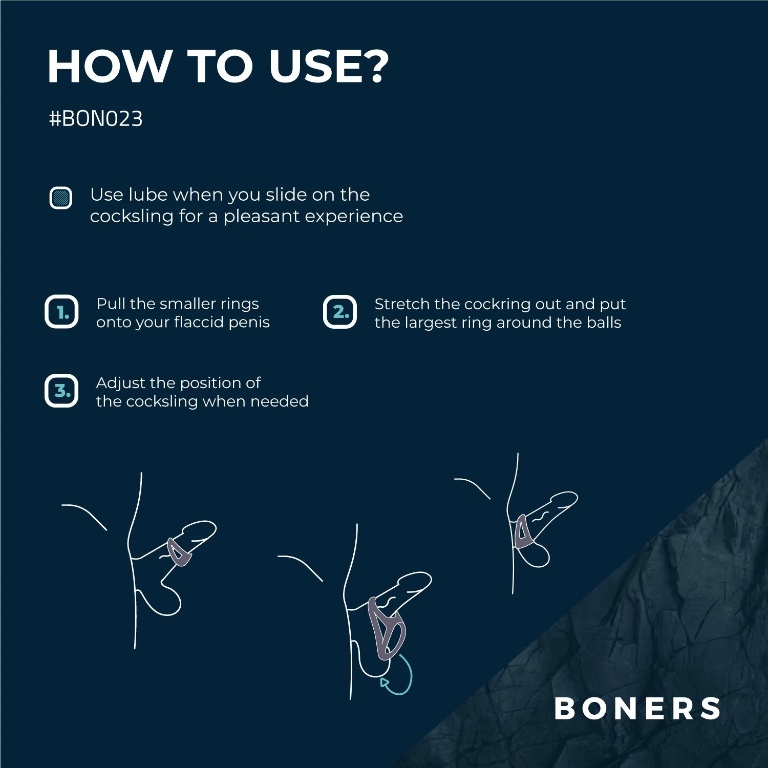 Grijze Boners cockring en ballstretcher met rekbaar materiaal