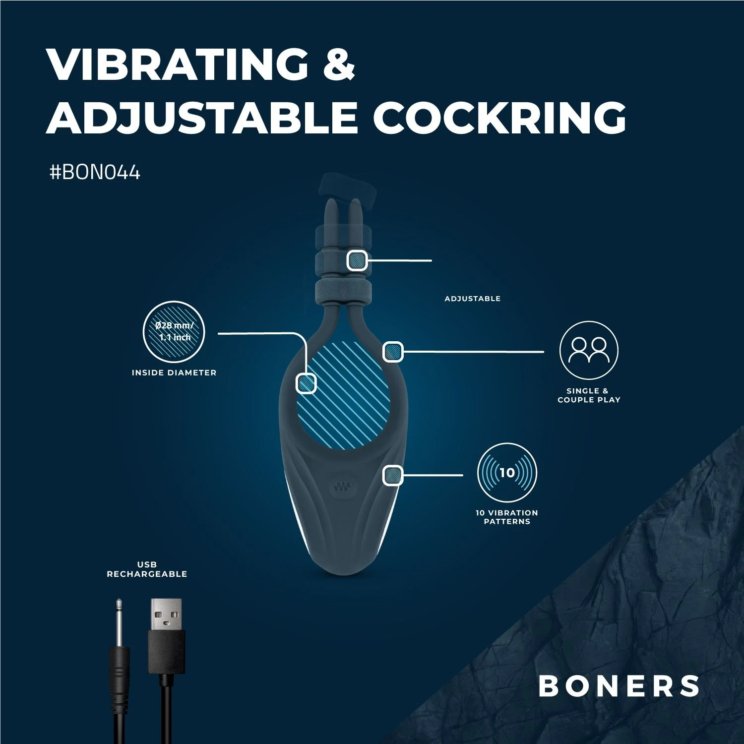 Boners verstelbare cockring met 10 vibratiestanden