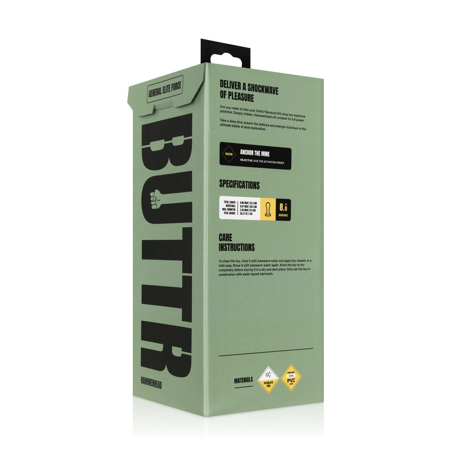 BUTTR Hammerhead Buttplug voor anale stimulatie, lengte 205 mm