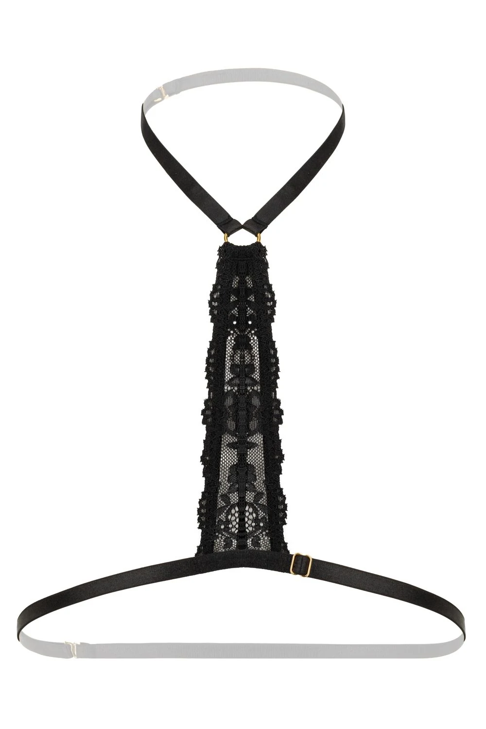 Zwarte harnas bralette van Christine voor over of onder kleding