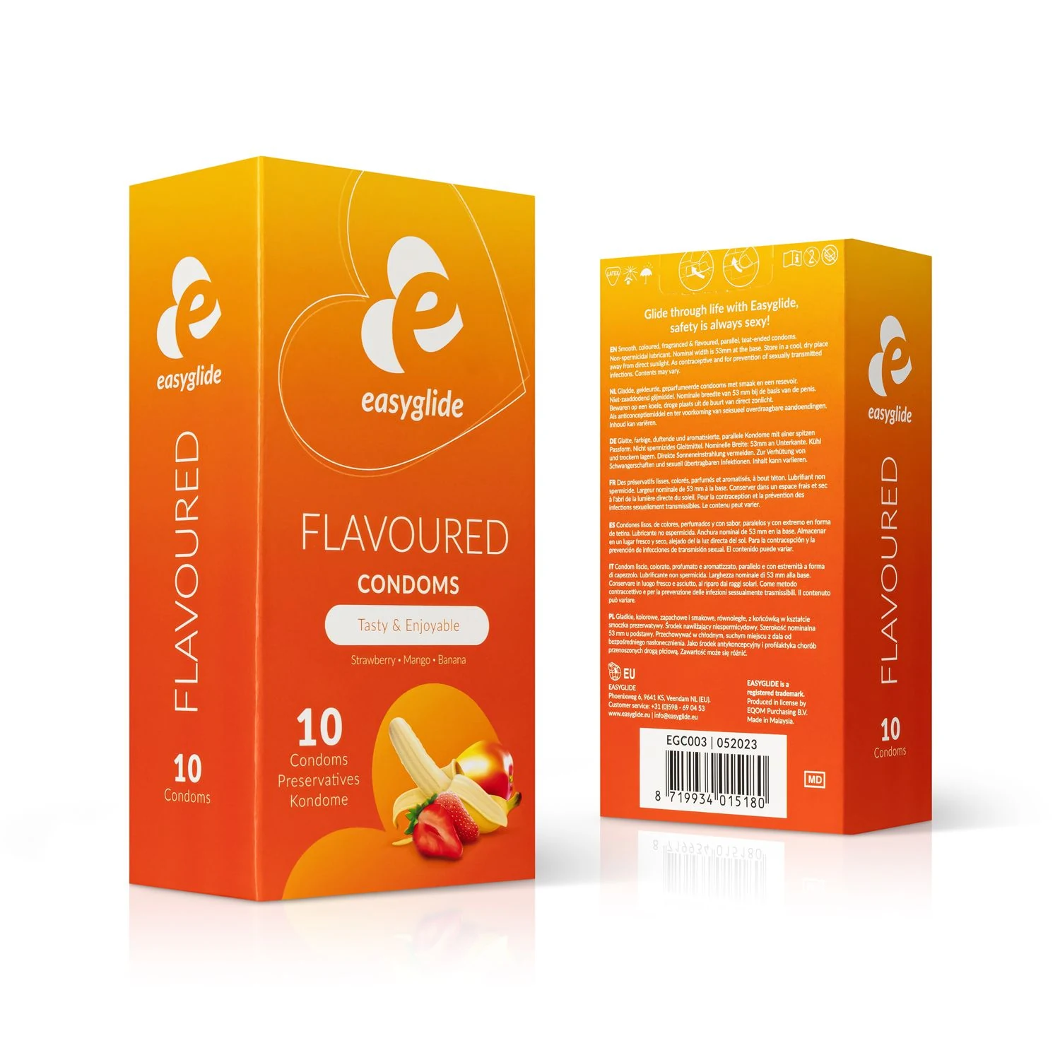 EasyGlide condooms met smaakjes met reservoir en nominale breedte 54 mm
