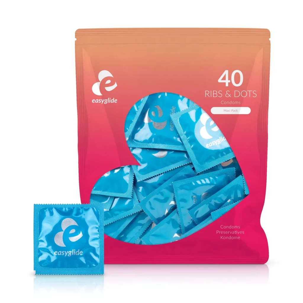 EasyGlide Ribs and Dots condooms, voordeelverpakking met 40 condooms met ribbels en nopjes