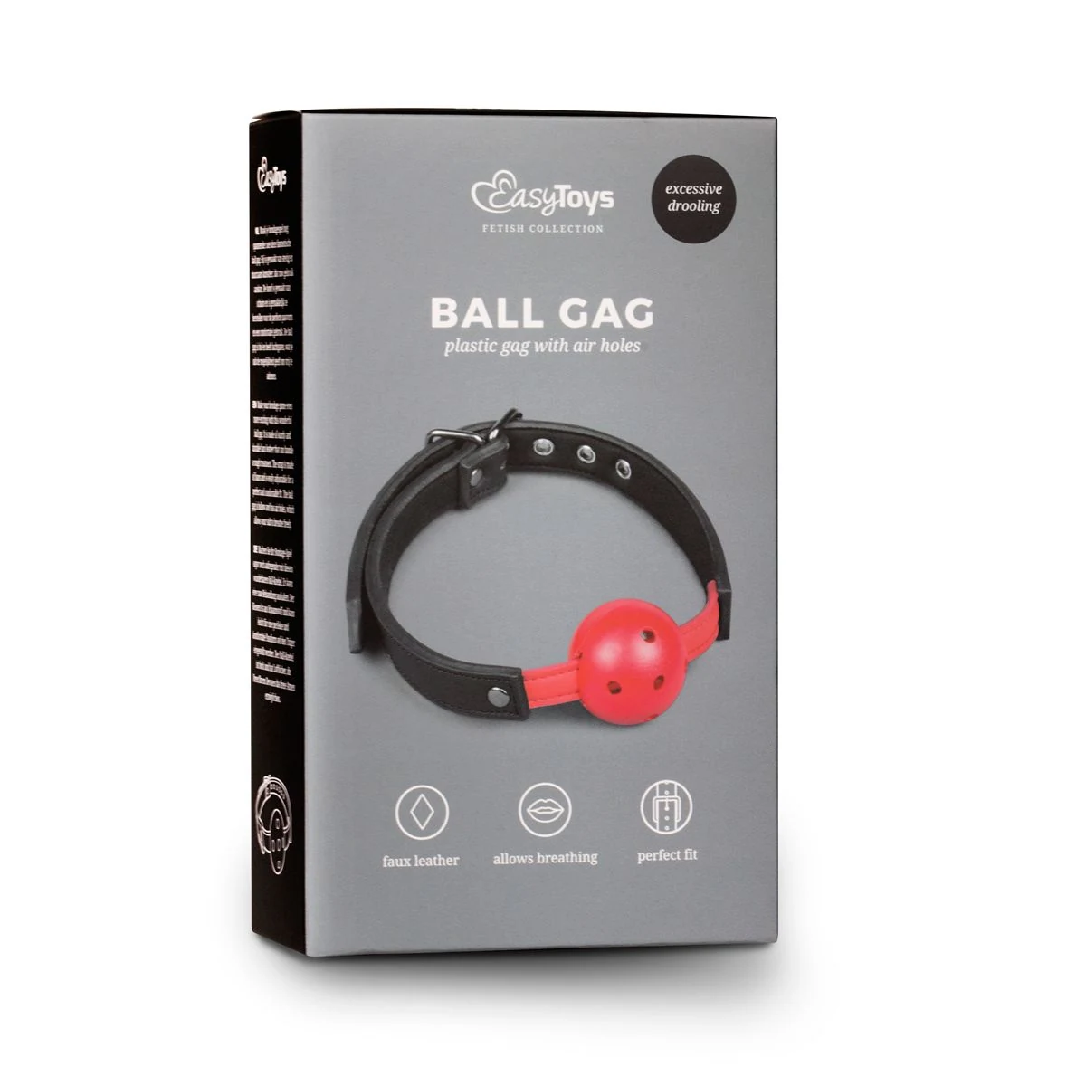 Easytoys Fetish rode ball gag met PVC bal, luchtgaten en metalen onderdelen