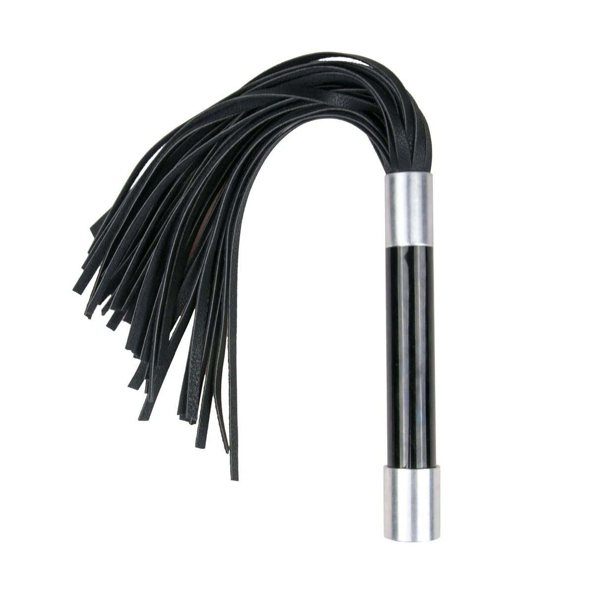 Easytoys Fetish flogger zwart met metalen handvat en zachte strengen