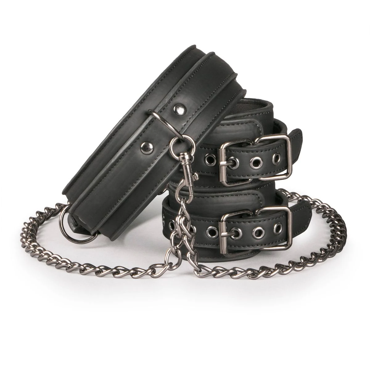 Easytoys Fetish kunstleren halsband met handboeien zwart