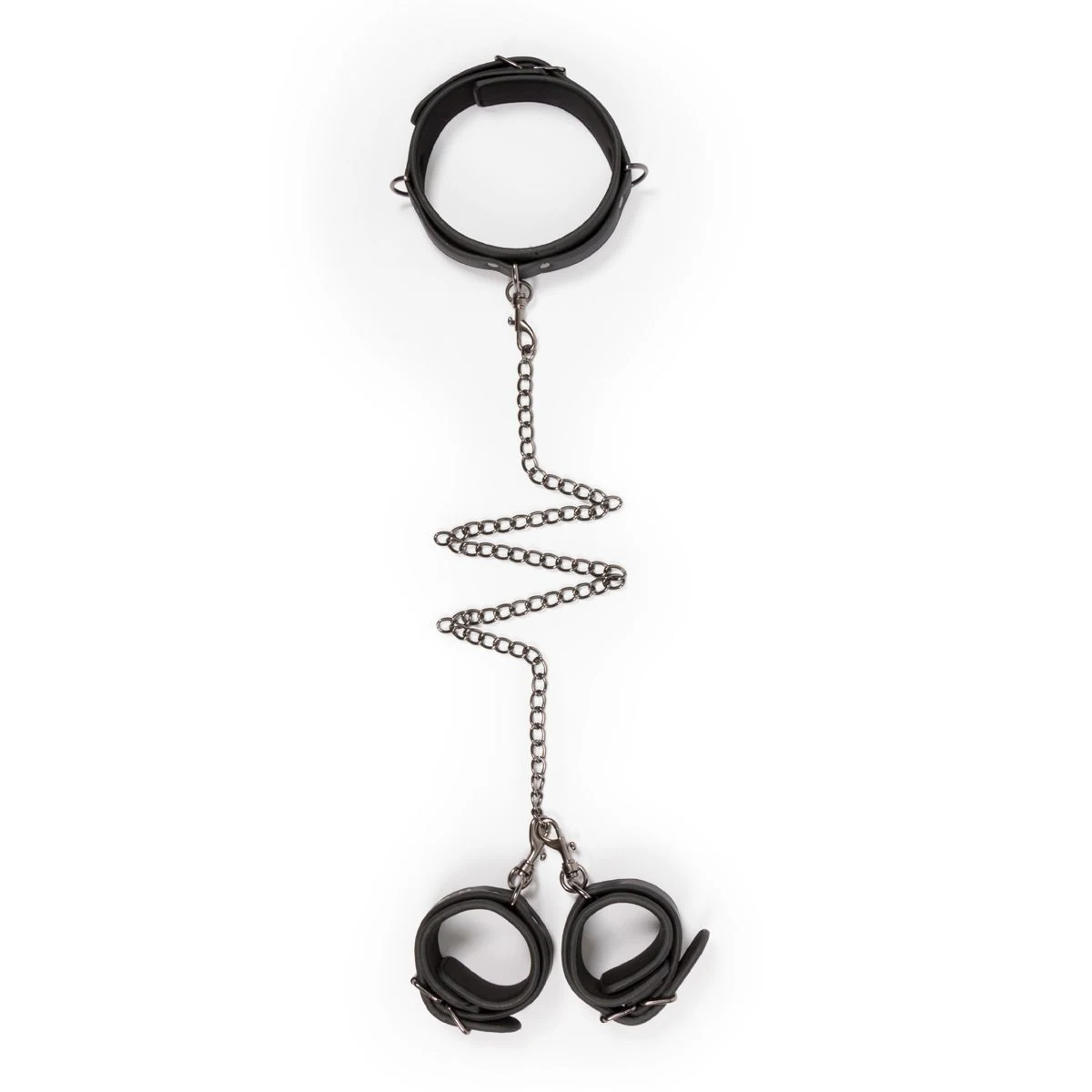 Zwarte kunstleren halsband met handboeien van Easytoys Fetish