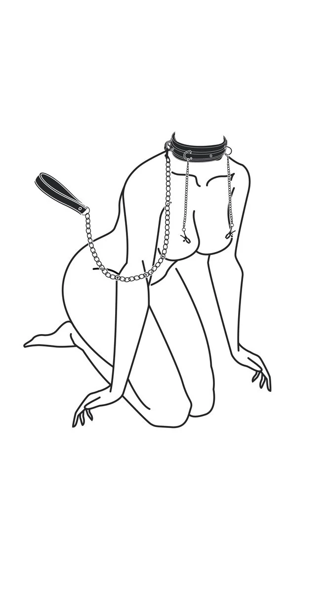 Zwarte halsband met tepelklemmen van kunstleer en metaal