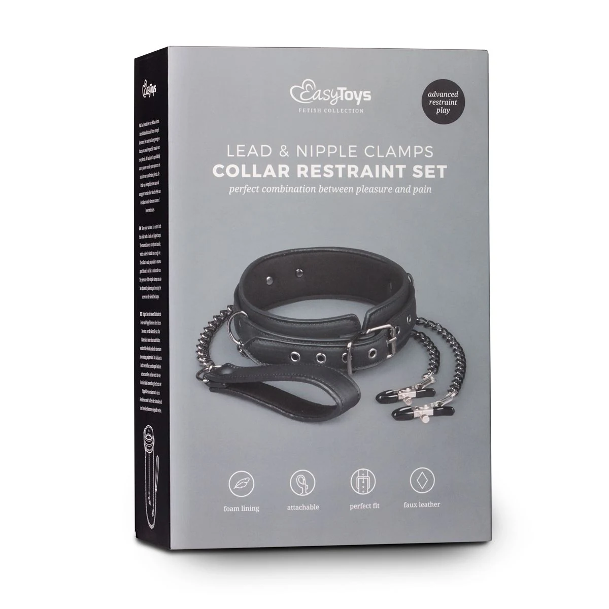 Verstelbare kunstleren halsband met tepelklemmen van Easytoys Fetish