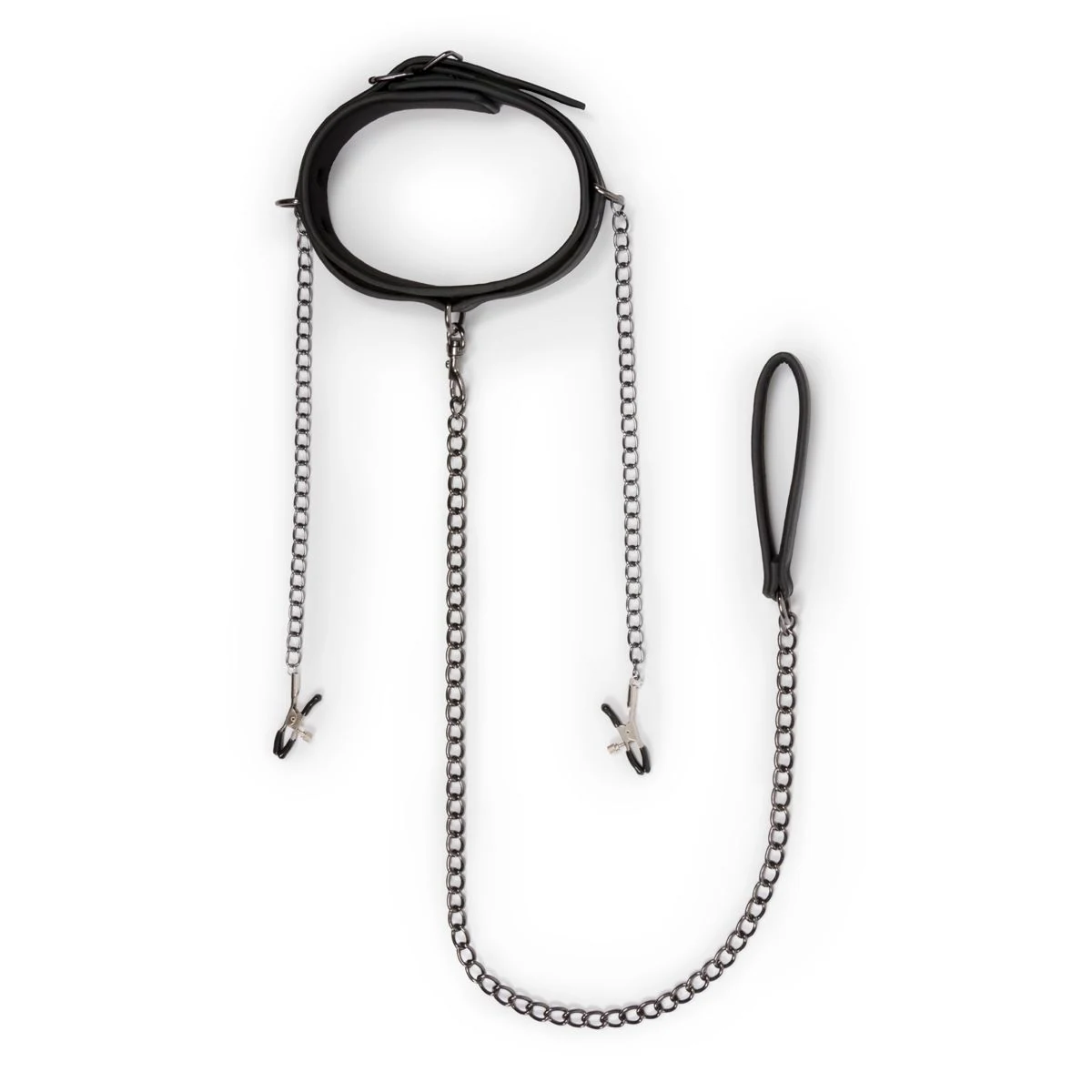 Halsband met tepelklemmen en metalen kettinkjes voor BDSM