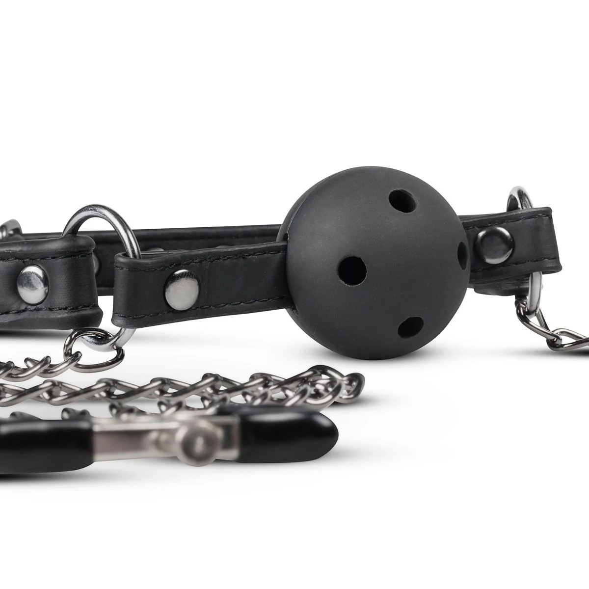 Open ball gag met luchtgaten en verstelbare kunstleren band