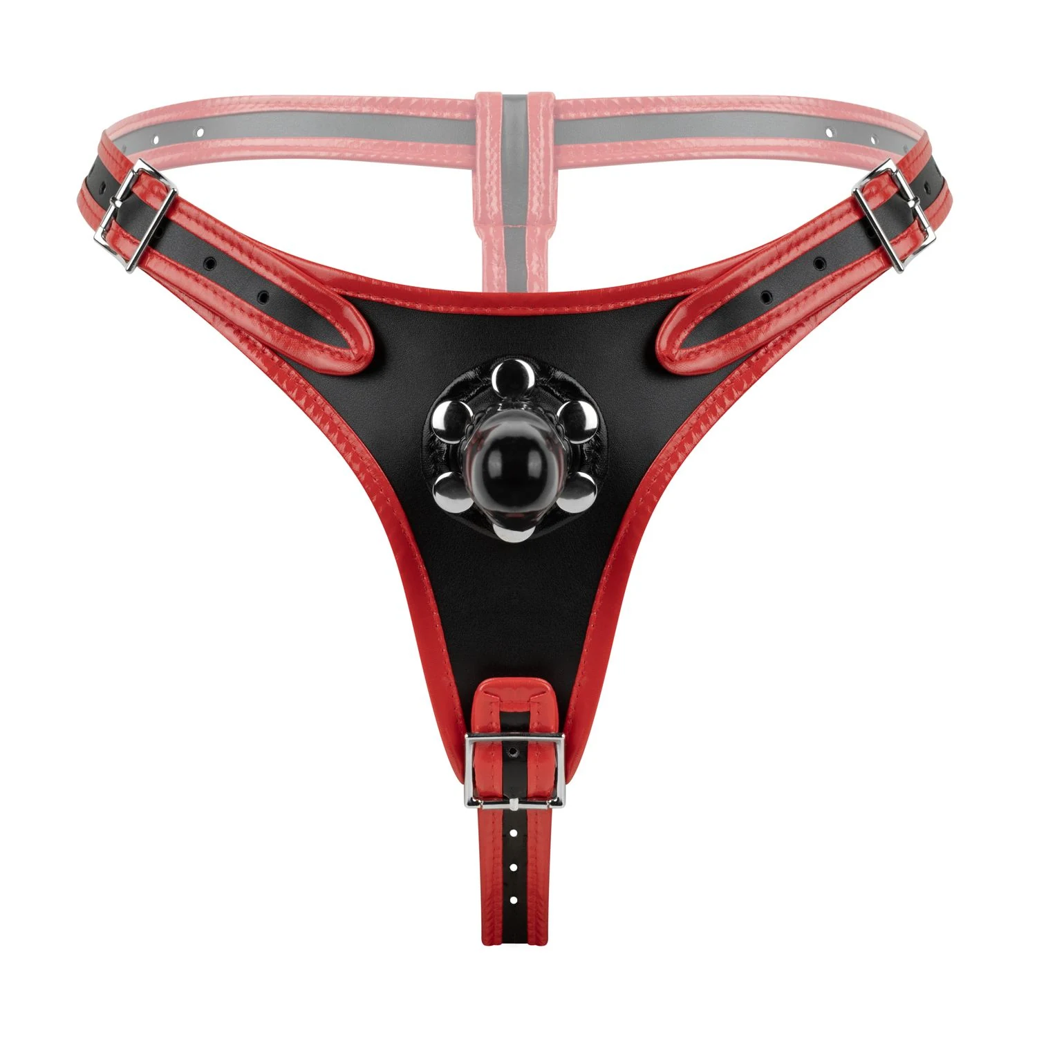 Triple dildo strap-on harnas met verstelbare bandjes en omtrek van 54-106 cm