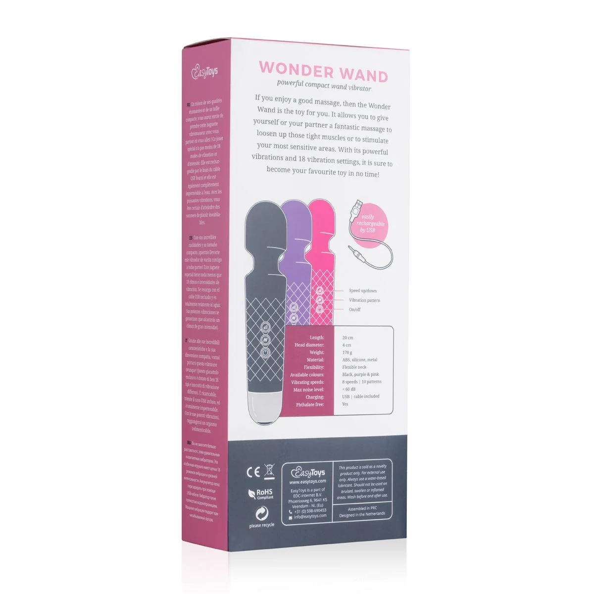 EasyToys Mini Wand Vibrator Paars met pushbutton bediening