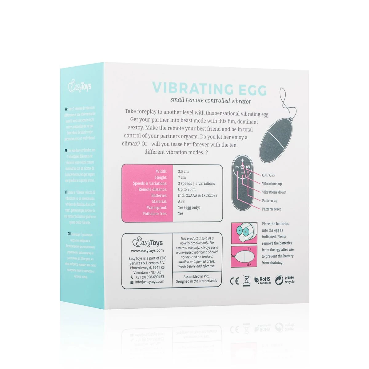 EasyToys vibratie ei roze, 70 mm lang en 35 mm diameter
