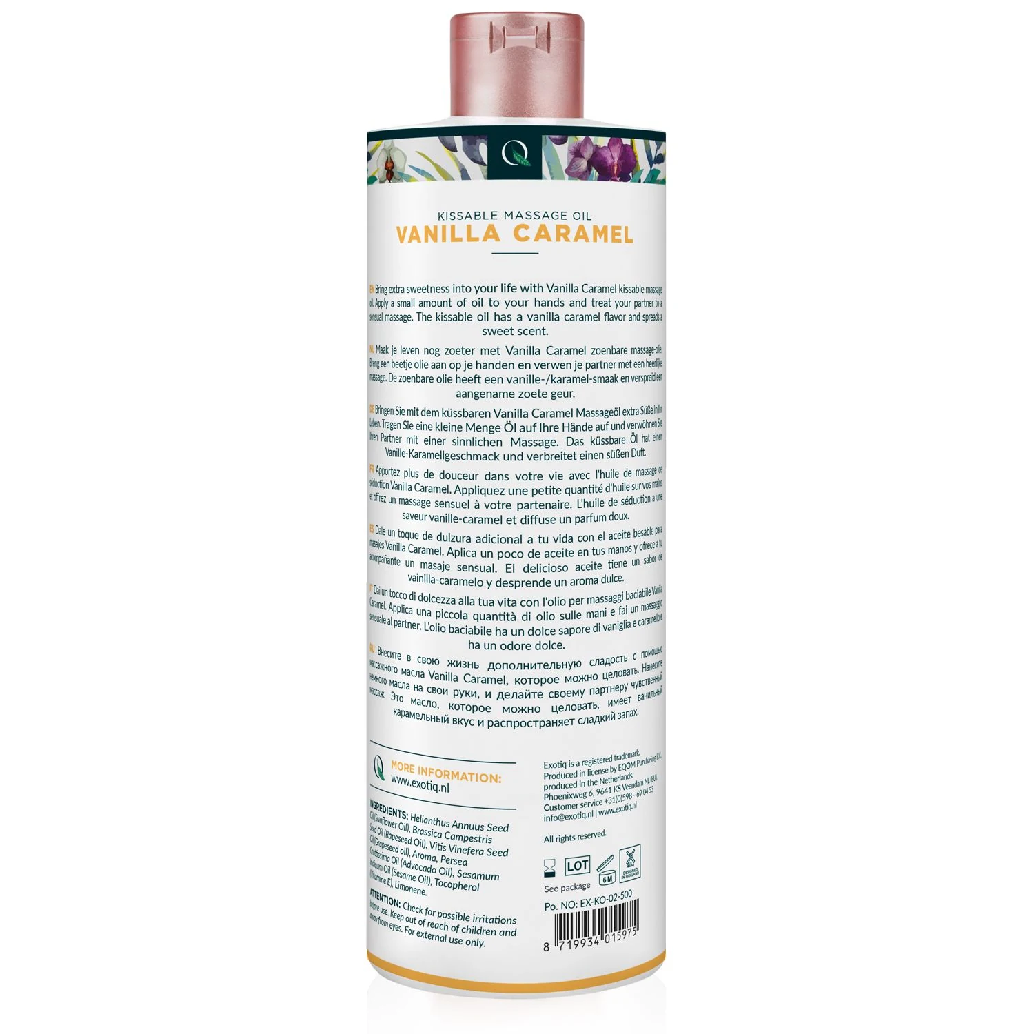 Exotiq Massageolie Vanilla Caramel 500 ml, zacht en verzorgend
