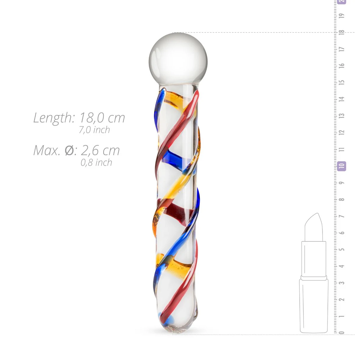 Transparante glazen dildo van Gildo met ribbels en lengte van 180 mm