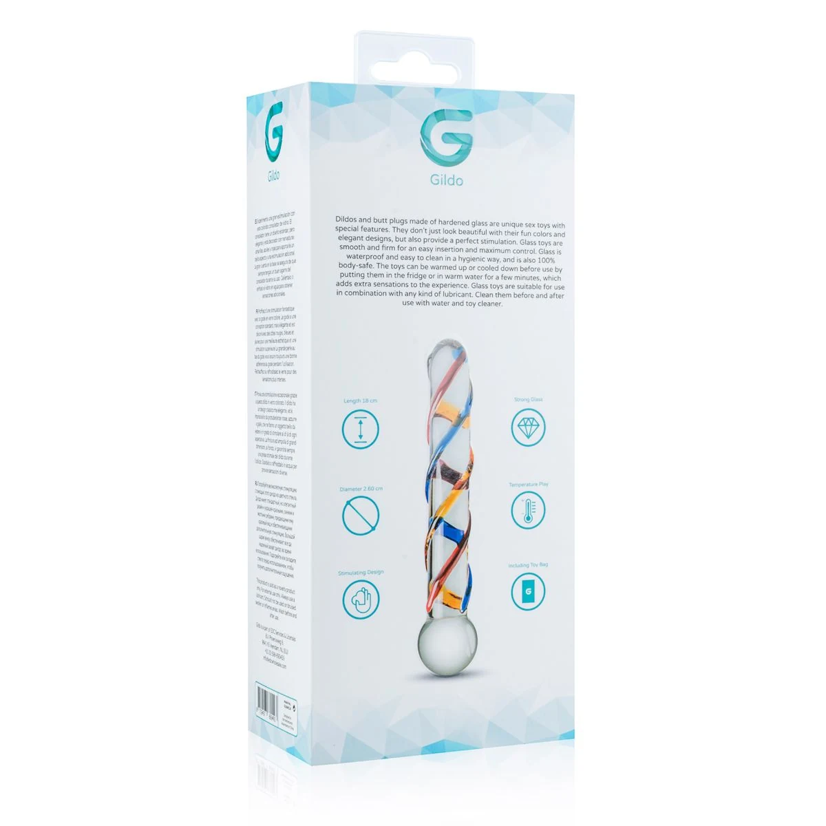 Gildo No. 10 glazen dildo transparant met gekleurde strepen rond de schacht