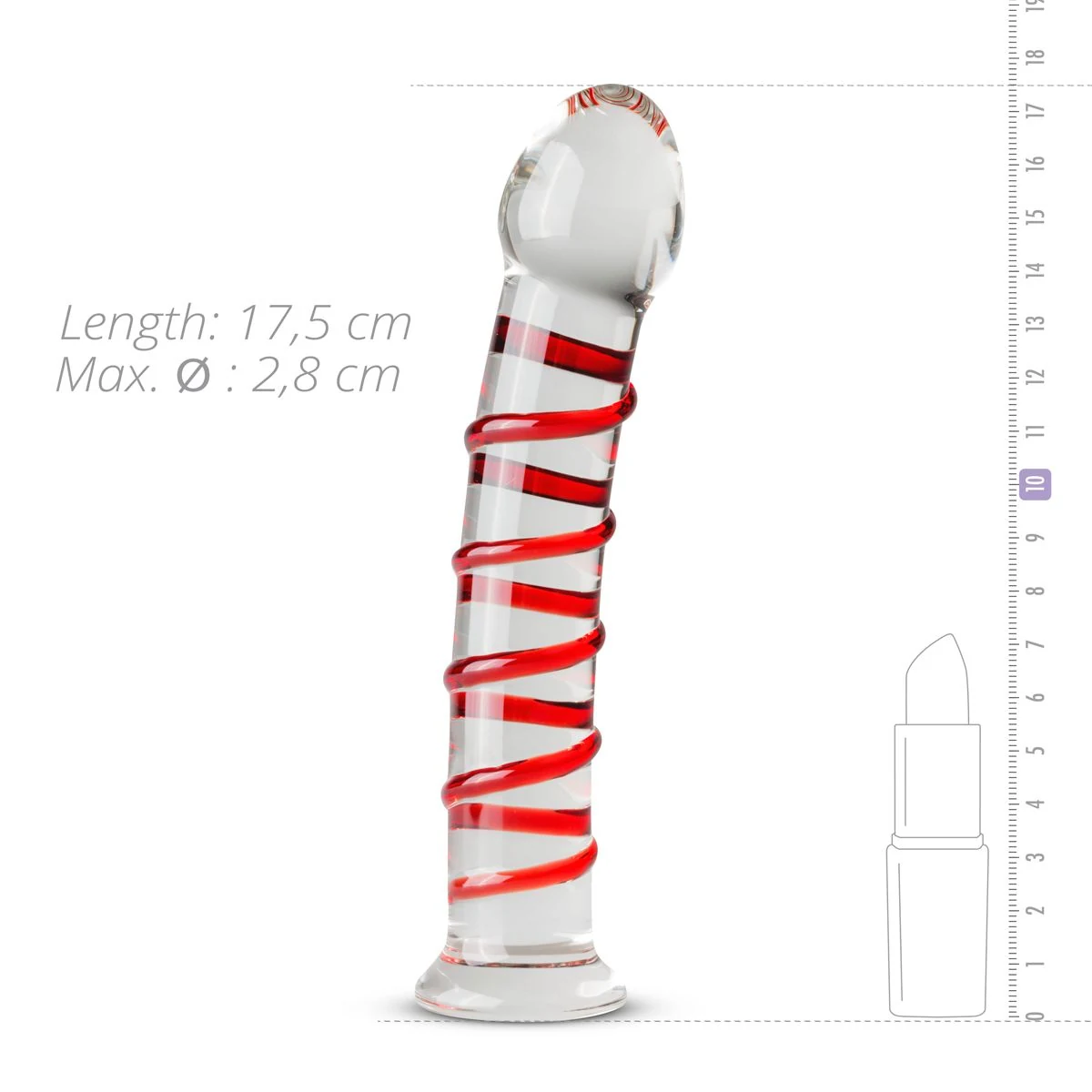 Glazen dildo No. 15 met platte voet en ribbels