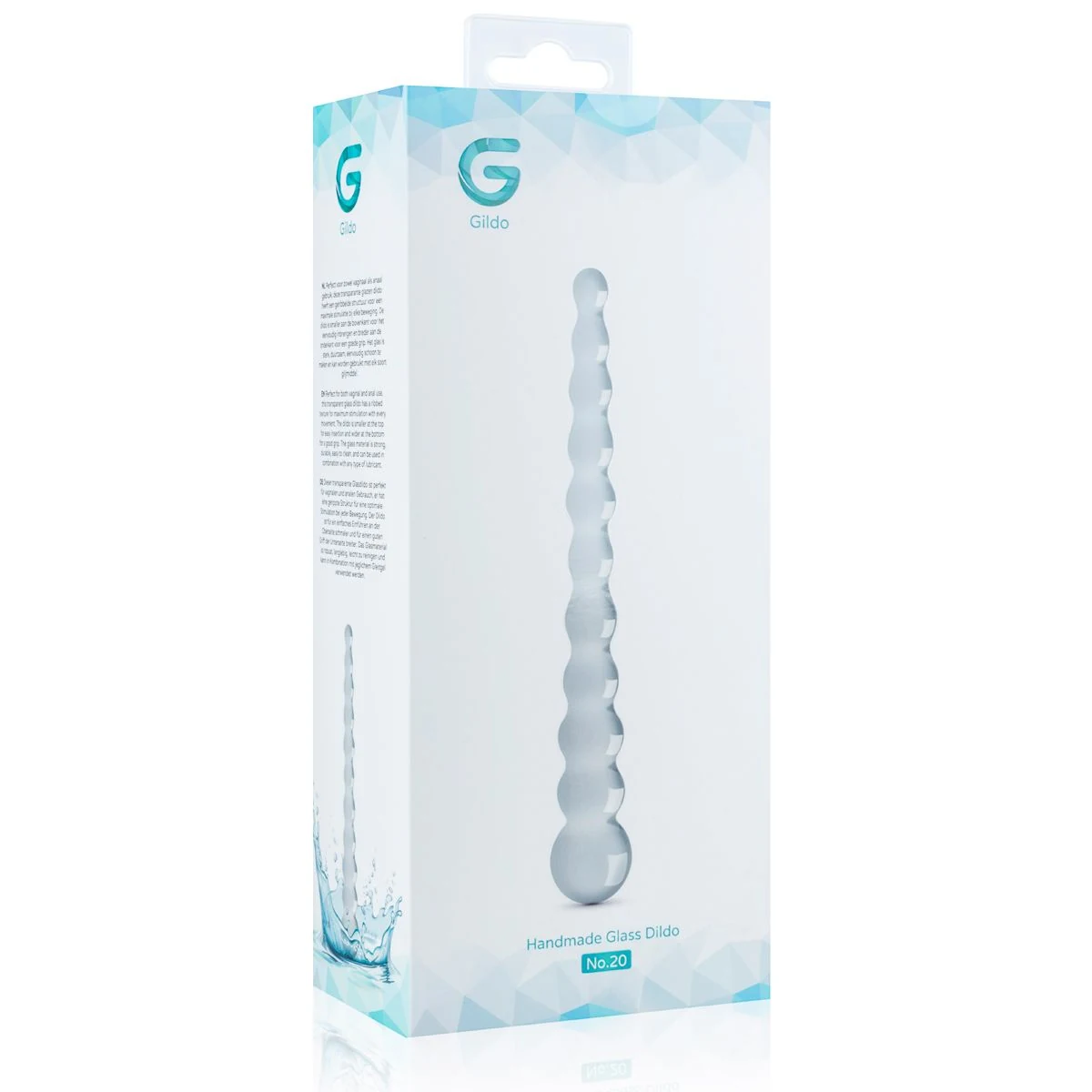 Glazen dildo van 230 mm met maximale diameter van 34 mm