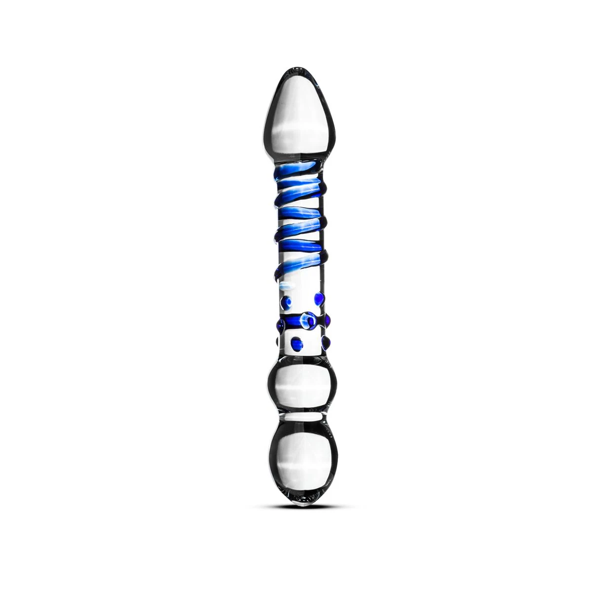 Gildo glazen dubbele dildo No. 21 van 19 cm met transparant glas en diepblauwe details