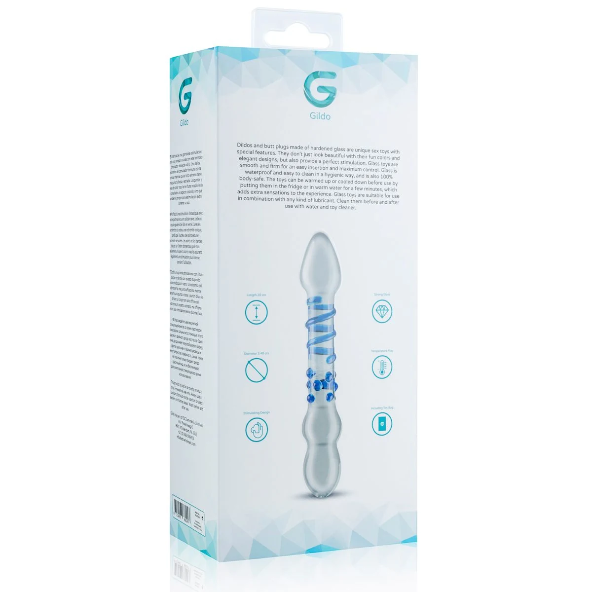 Waterproof glazen dubbele dildo van glas, geschikt voor waterbasis en siliconenbasis glijmiddel