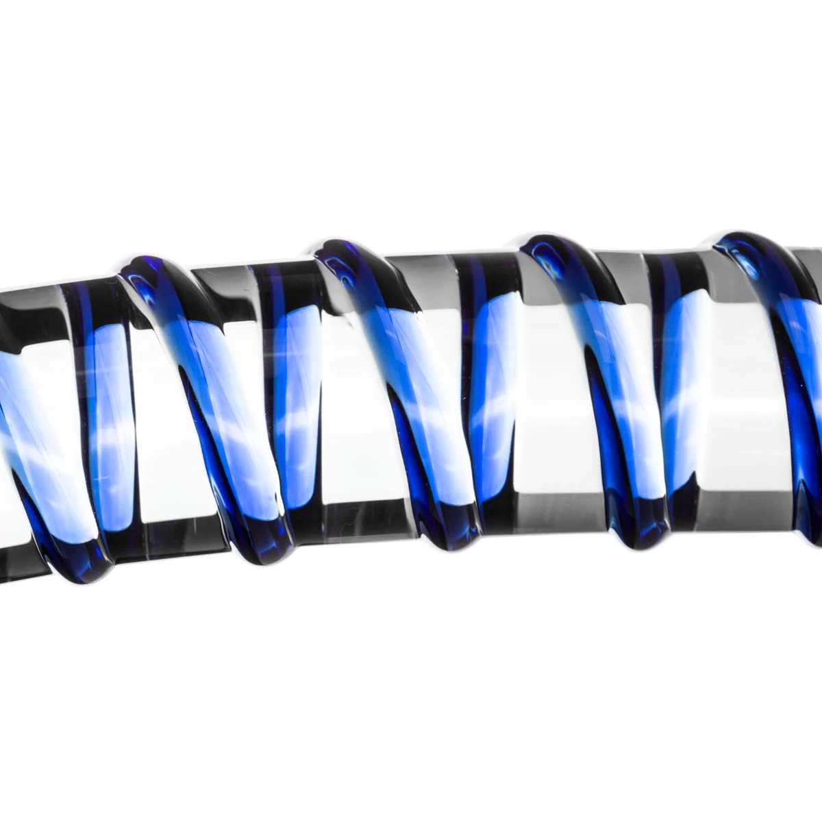 Transparante Gildo dildo van glas met blauwe details en gele streepjes