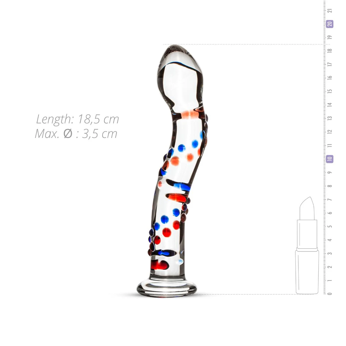 Glazen prostaatdildo met nopjes en taps toelopende top