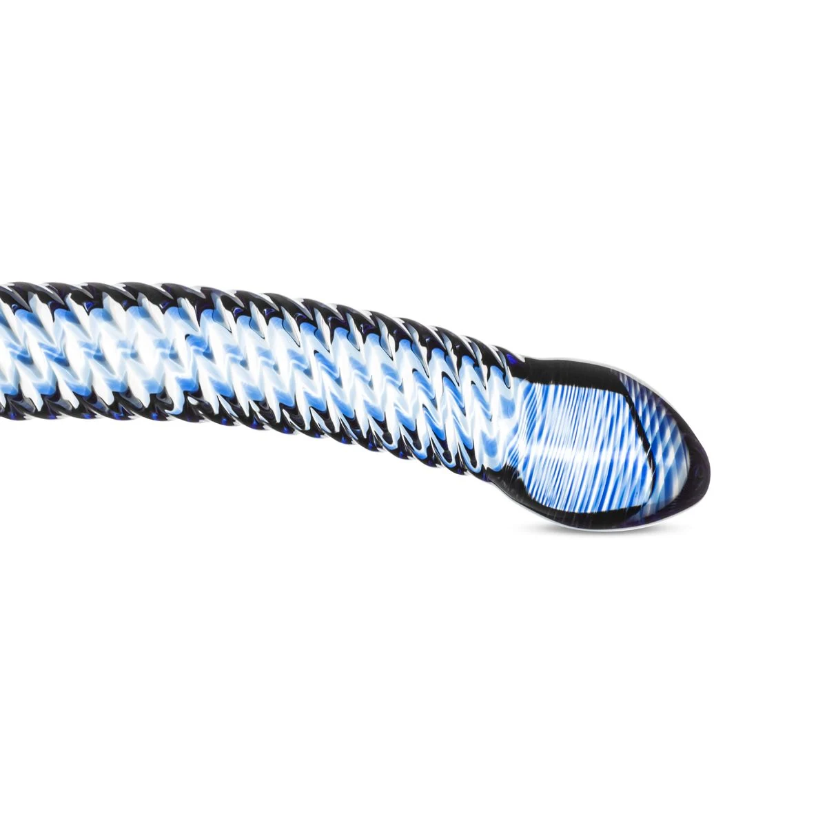 Blauwe glazen G-spot prostaatdildo met platte voet en ribbels