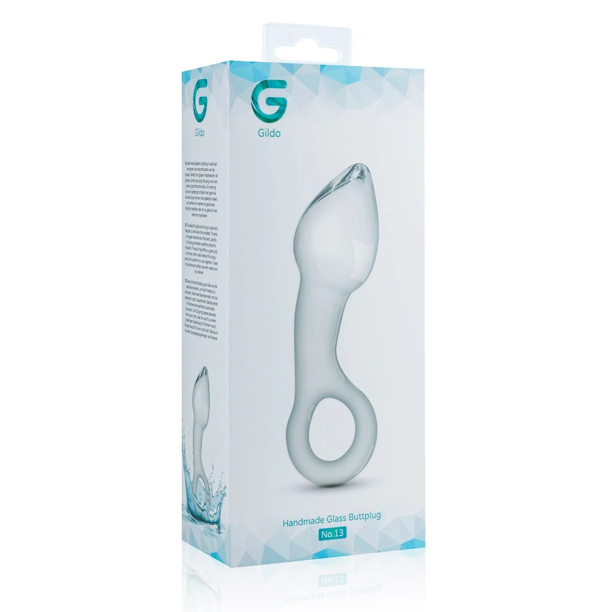 Glazen prostaat buttplug met maximale diameter van 43 mm en invoerdiepte van 90 mm