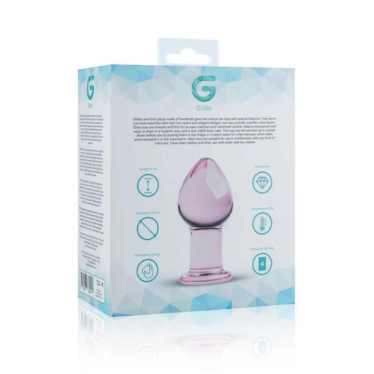 Roze glazen buttplug voor unisex gebruik