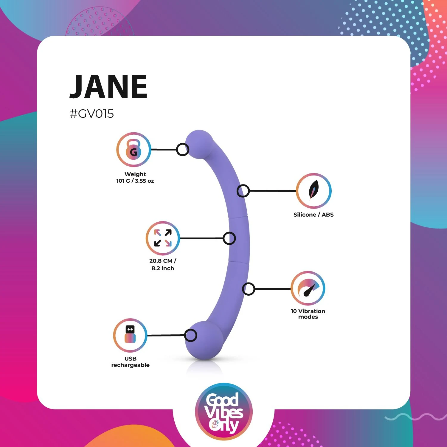 Double end vibrator Jane paars met maximale diameter 32 mm