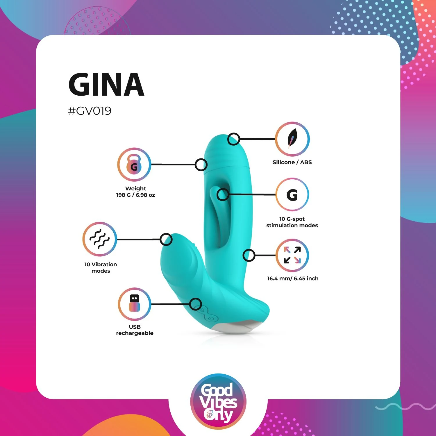 Oplaadbare Gina G-spot vibrator met USB-oplaadkabel