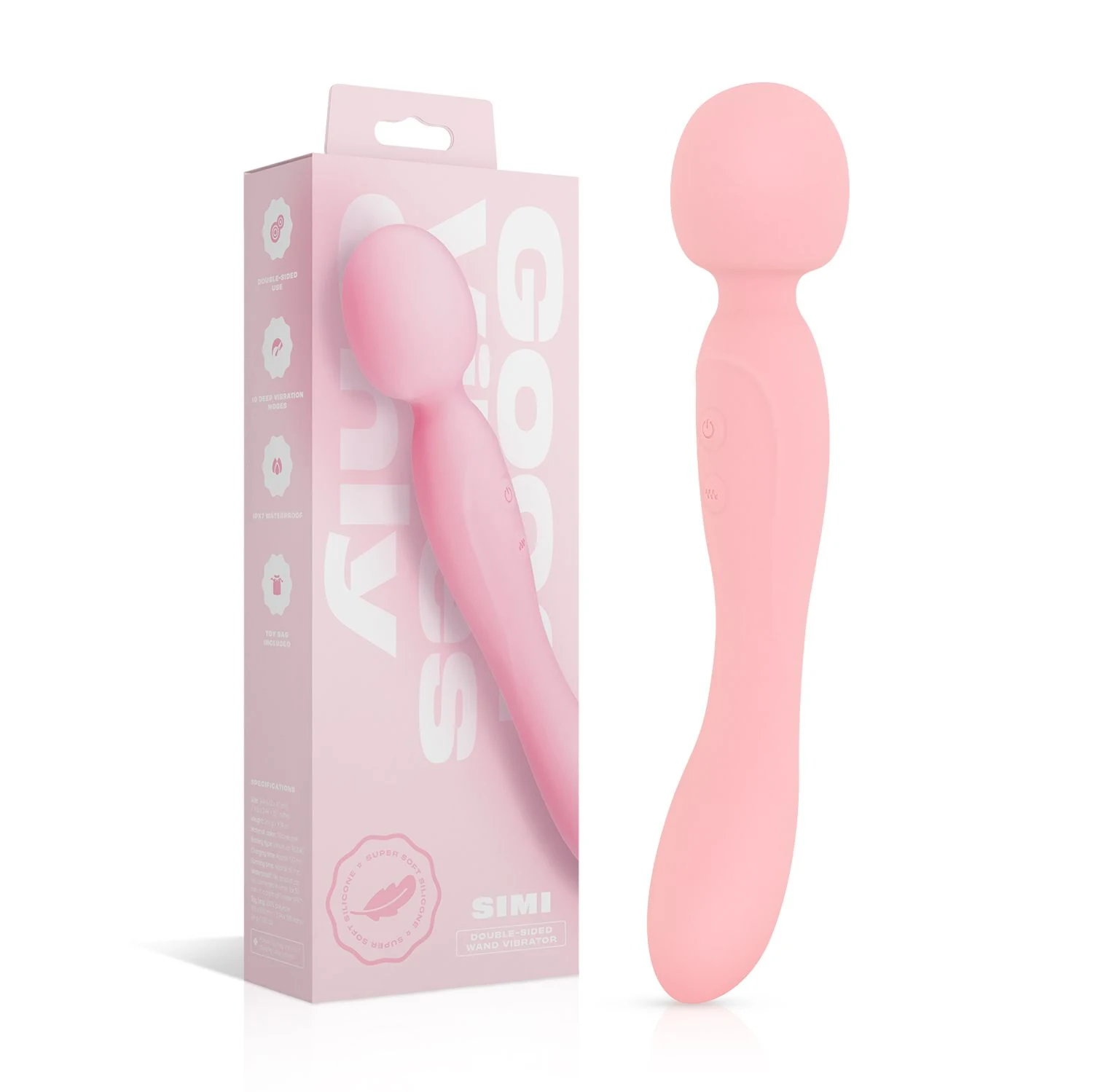 Good Vibes Only Simi dubbelzijdige wand vibrator in roze siliconen
