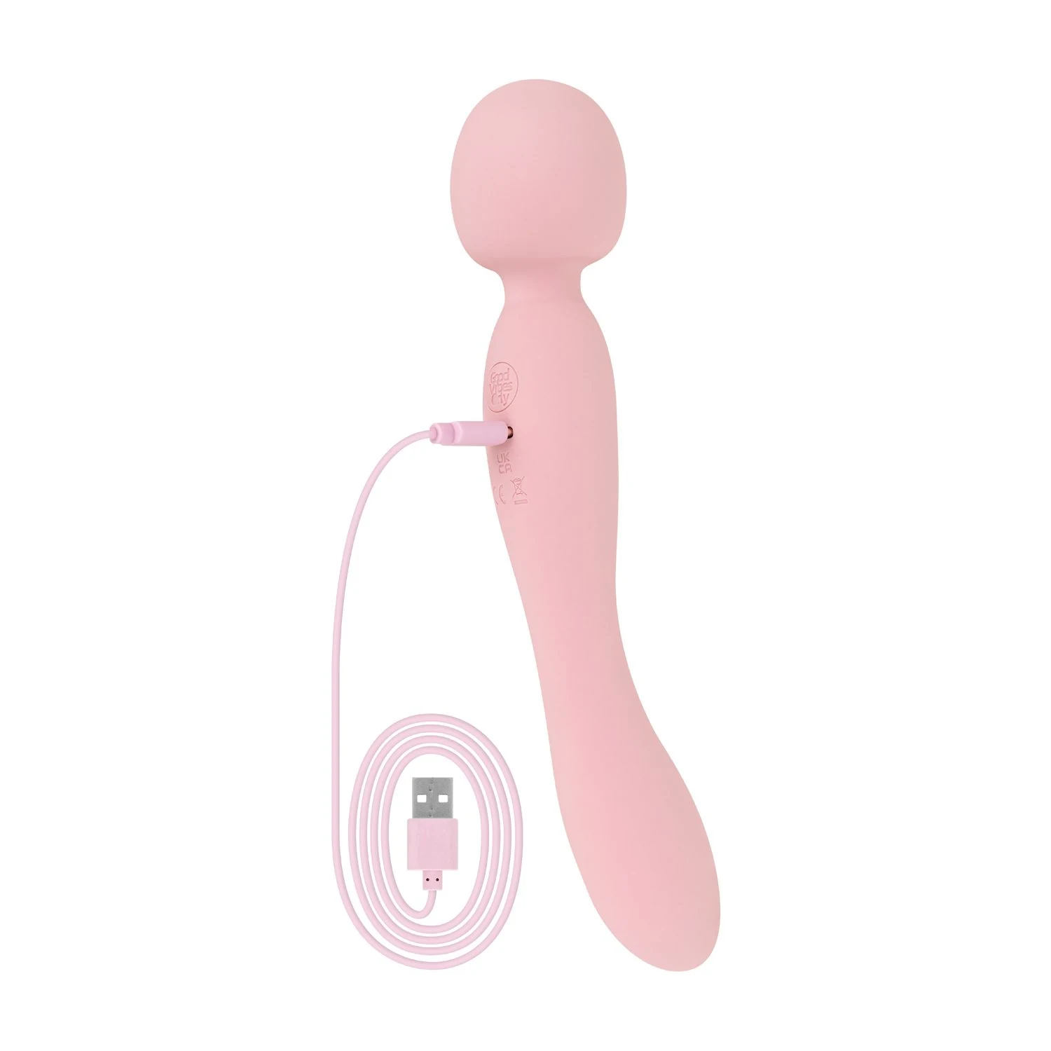 Roze Simi wand massager met afgeronde massagekop en inbrengbaar uiteinde