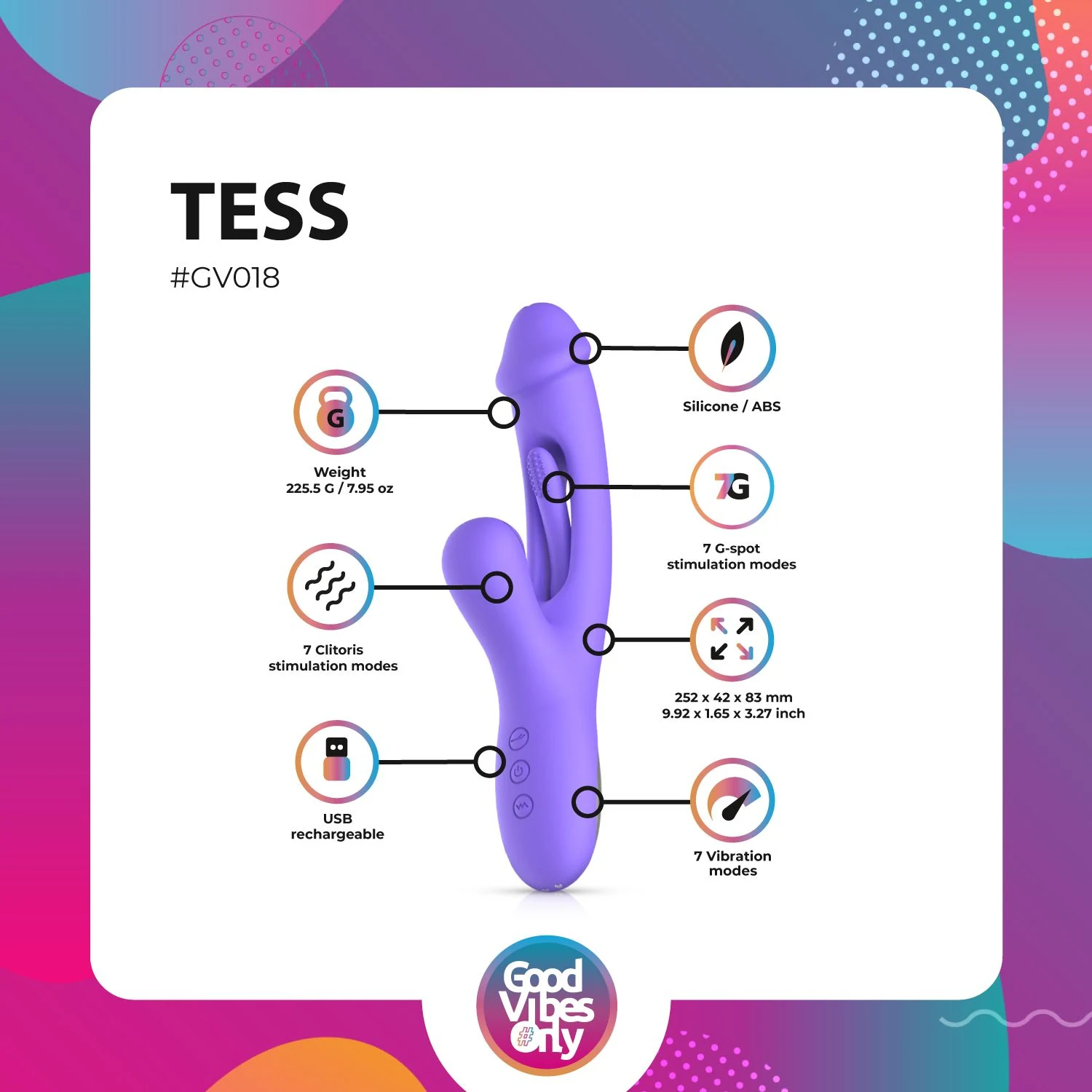 Good Vibes Only Tess Rabbit Vibrator met 21 tril- en klopmodi