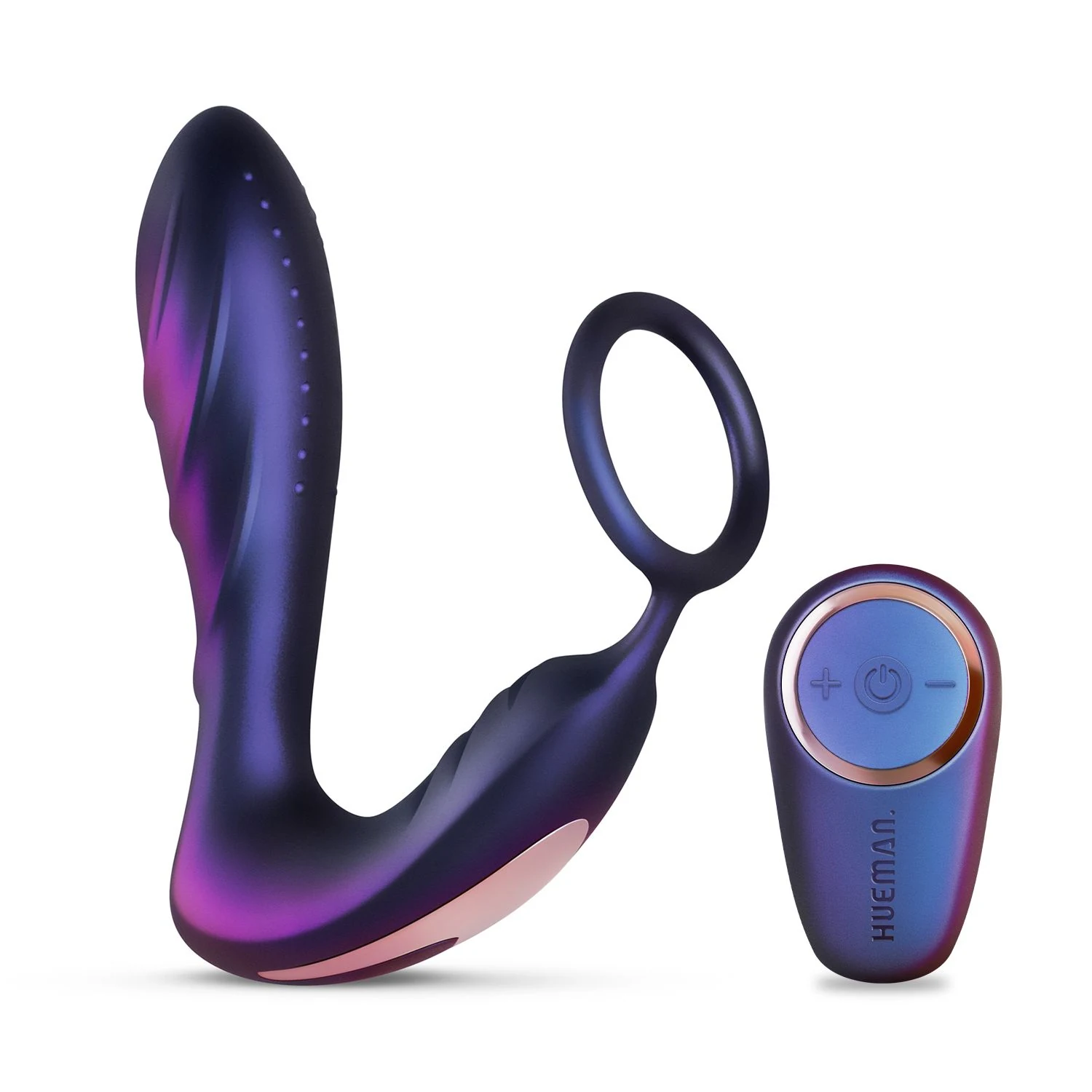 Hueman Black Hole anaal vibrator met cockring in paars siliconen
