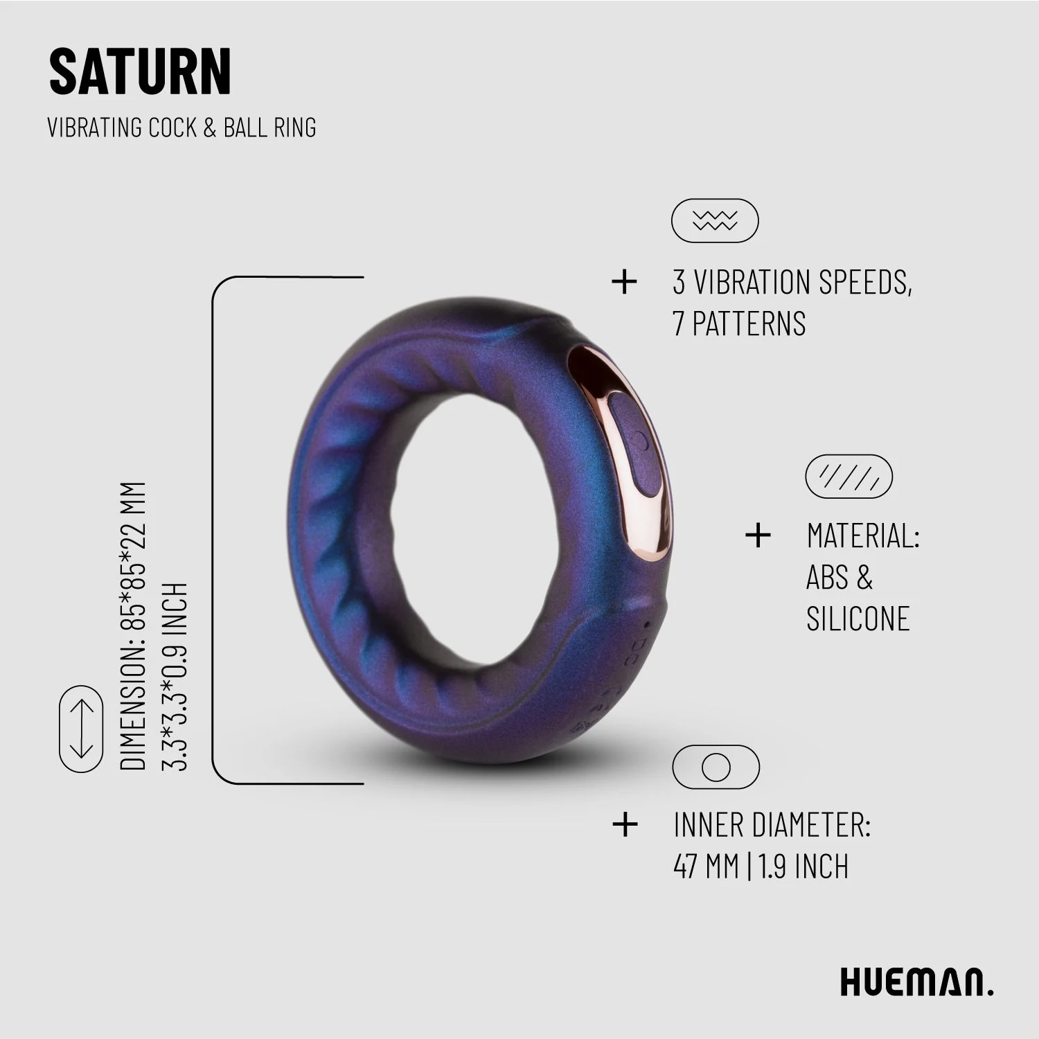 Oplaadbare vibrerende cockring Hueman Saturn met USB-kabel