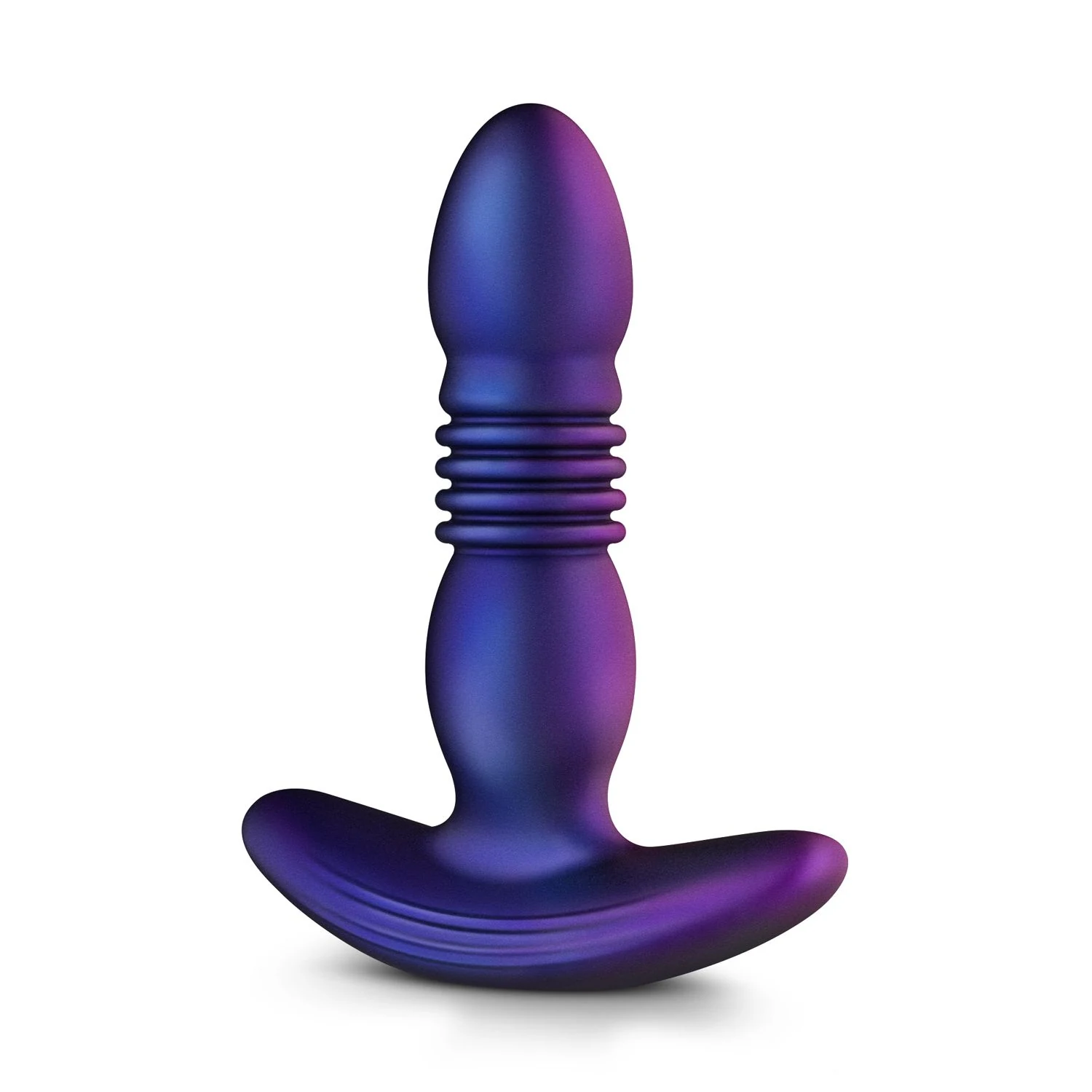 Hueman stotende buttplug paars van siliconen met pushbutton bediening