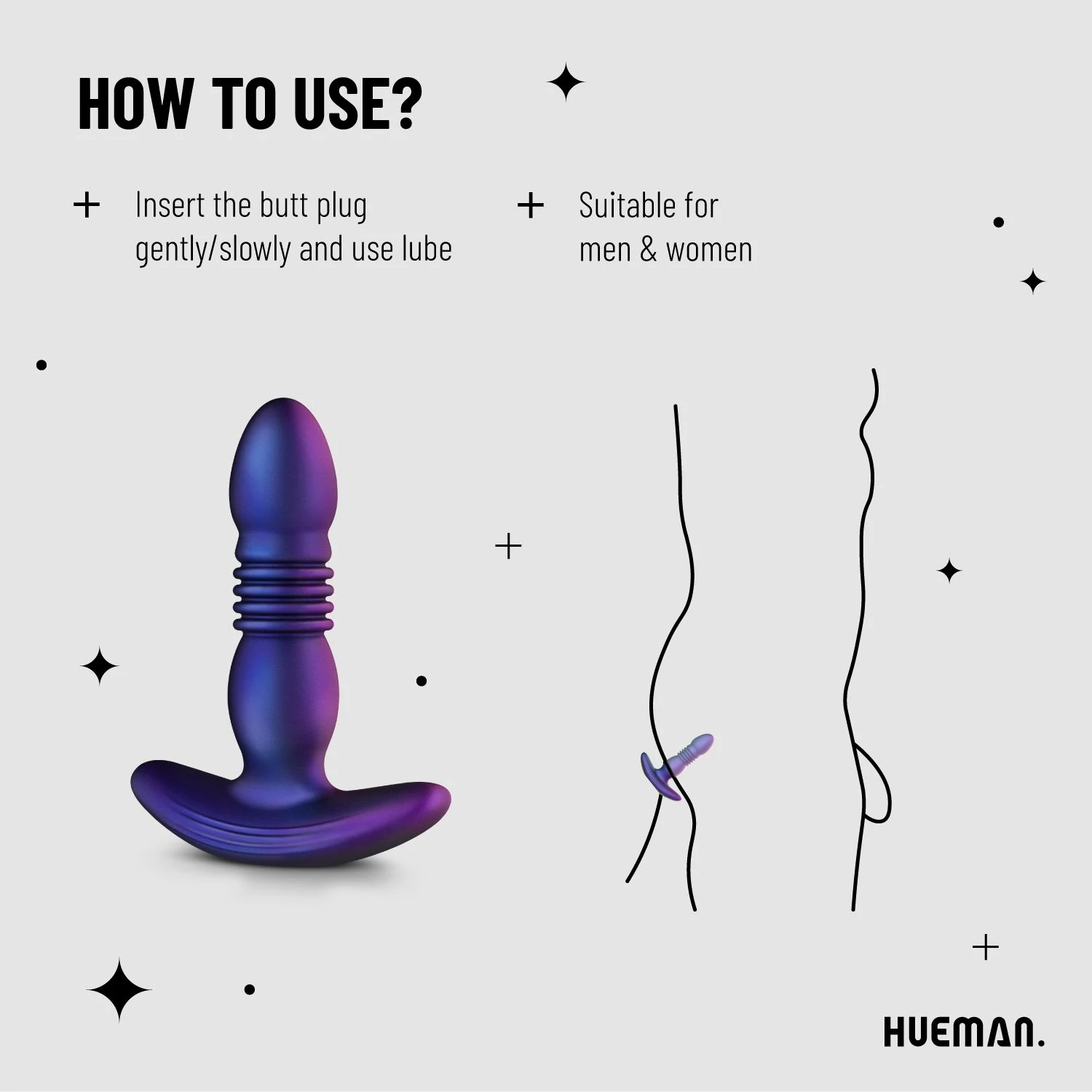 Hueman buttplug paars met 7 patronen en 3 snelheden