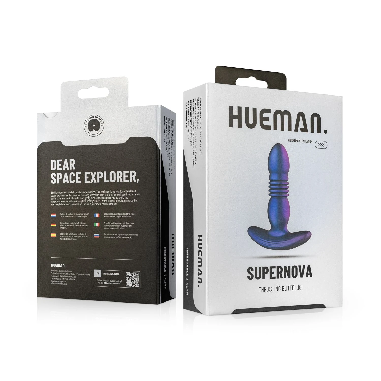 Hueman stotende buttplug van siliconen, hoogte 138 mm