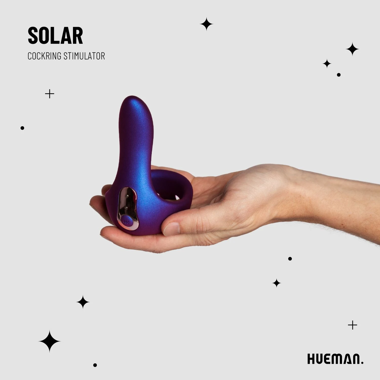 Paarse Hueman cockring met vibratie voor stimulatie van de penis